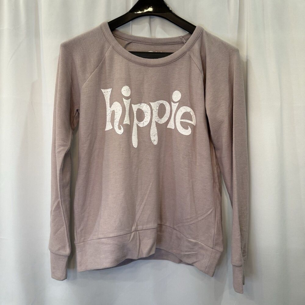 Sustainable "Hippie" Graphic Pullover Sweatshirt Pale Pink/Mauve Size Small Cozy